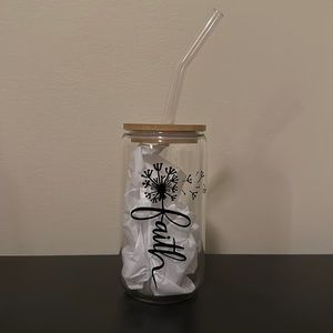Glass with Bamboo lid and glass straw - Faith